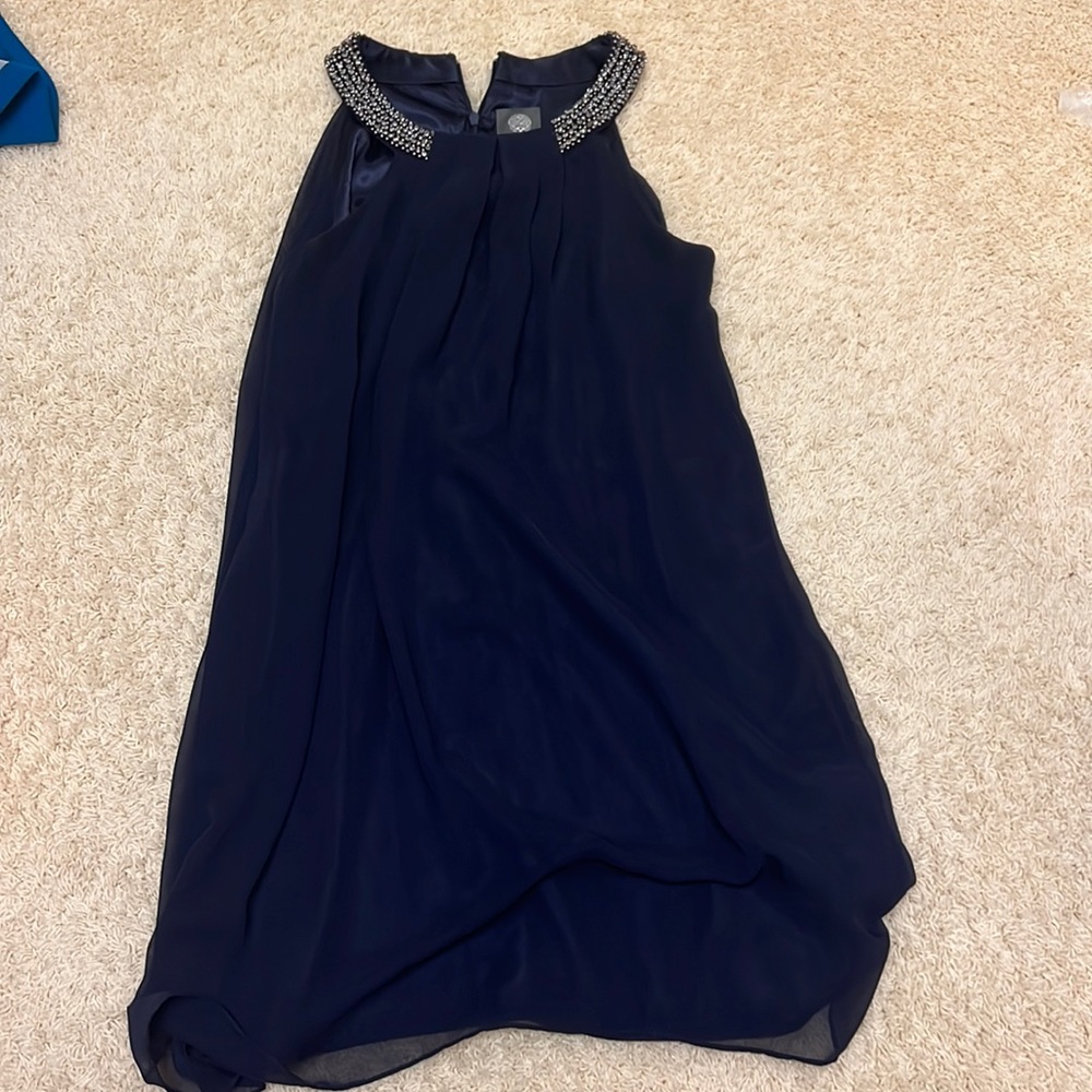 VINCE CAMUTO Navy Shift Dress with Embellished Collar- Size 2, Worn once